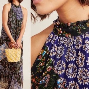 MAUVE Anthropologie Katrina Patchwork Maxi Dress